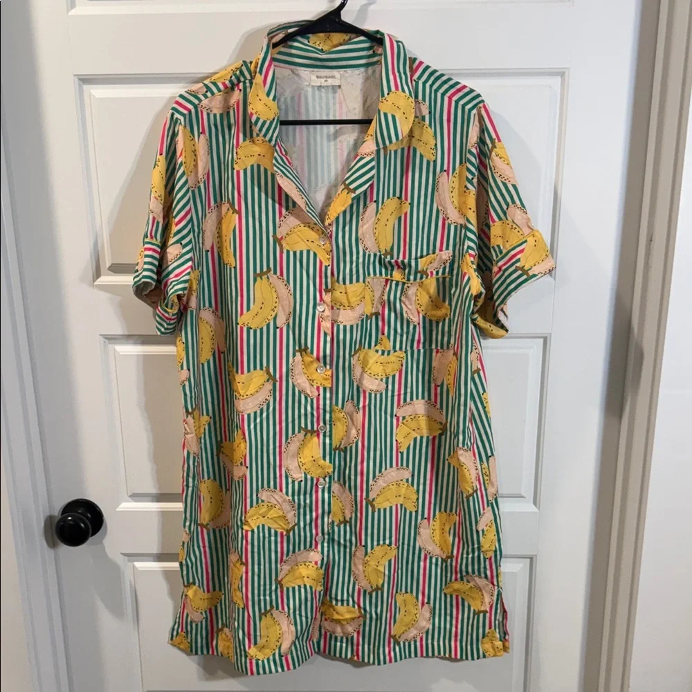 Multicolor Satin Banana Stripe Nightshirt L/XL